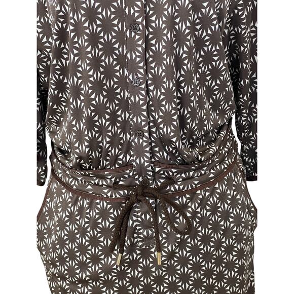 Etcetera Size 0 Silk Rayon Blend Luxury Long Sleeve Brown Print Dress tie waist - Picture 3 of 8